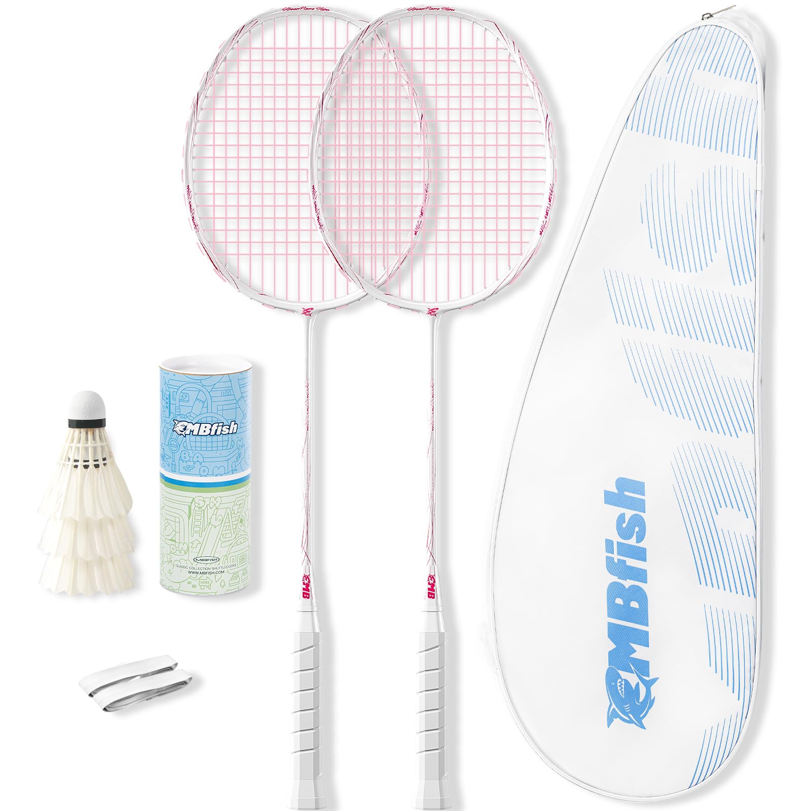 Badminton Racket Set with 2 Carbon Fiber Rackets, 3 Shuttlecocks, 2 Replacement Racket Grip Tapes and 1 Badminton Bag - Perfect for Beginners & Outdoor Games 4U