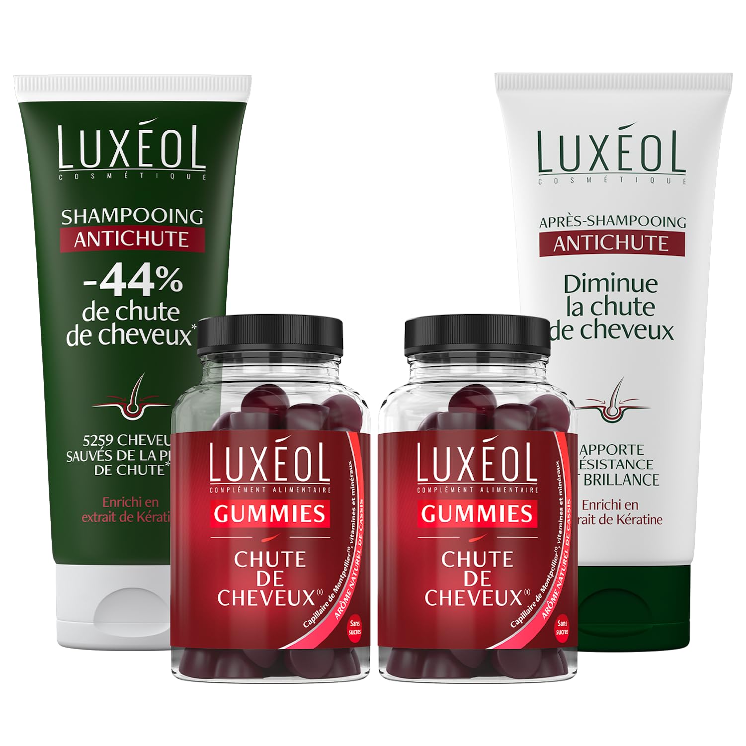 LUXEOL -44%(1) De Chute De Cheveux - Complément Alimentaire Chute De Cheveux Réactionnelle (3 Mois, 90 Gélules) + Shampooing & Après-Shampooing Antichute 200ml - Fabriqués En Europe