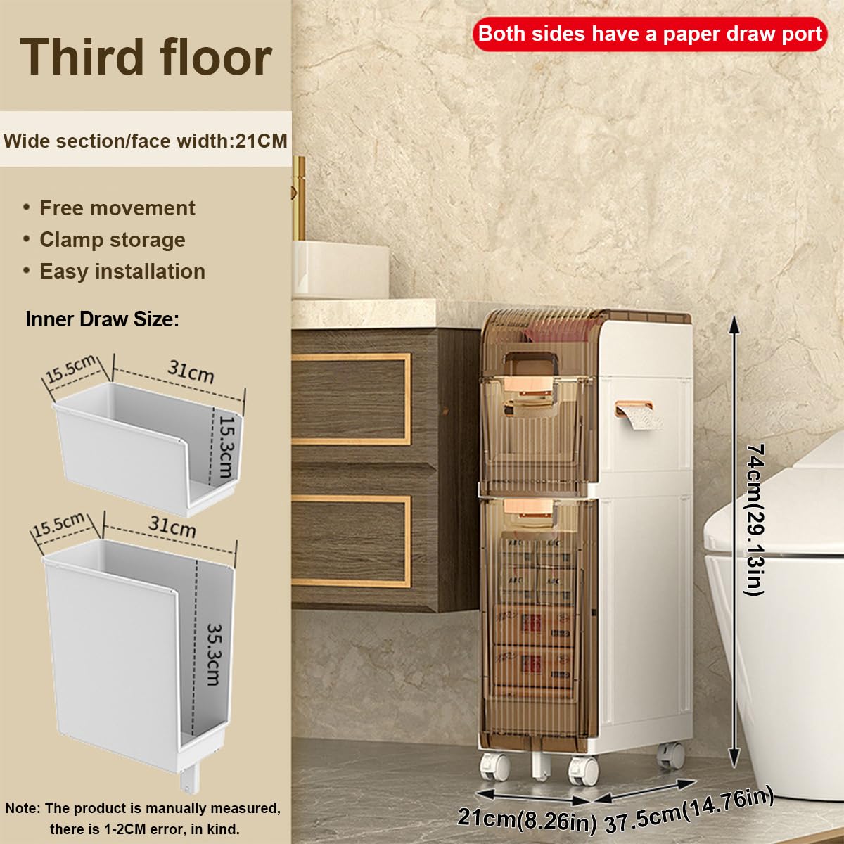 Mała szafka do przechowywania w łazience, wózek do przechowywania drobnych kółek, regał 3/4/5 poziomów, wózek użytkowy z kółkami, do łazienki, sypialni, kuchni, przedpokoju,