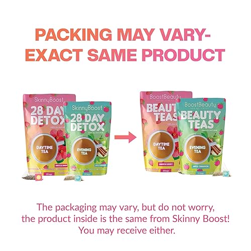 Miniatura 2 de SkinnyBoost Kit de té de desintoxicación de 28 días, 1 hibisco diurno (28 bolsas), 1 canela de manzana por la noche (14 bolsas) sin OMG, vegano,