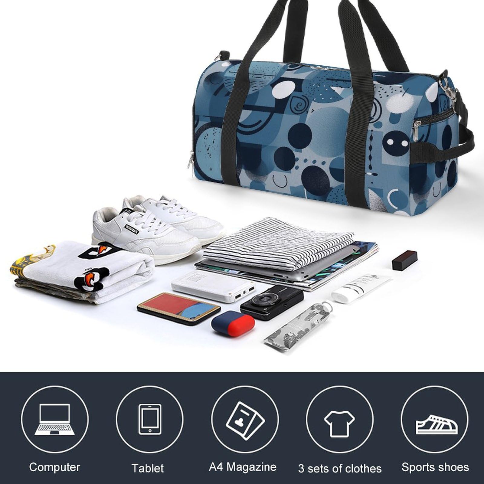 Sporttasche für Damen und Herren, mit Schuh- und Nassfach, Reisetasche, grau, kreisförmiges Muster, Wochenendtasche, Handgepäcktasche für Schwimmen, Fitness, Workout, Sport, Reisetasche, Stil 7,
