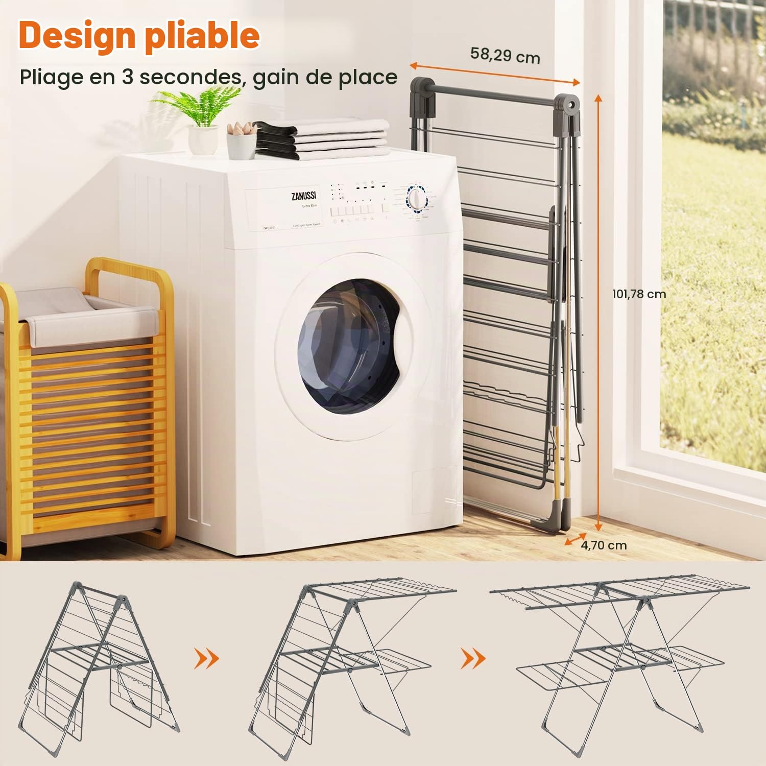 Innotic Séchoir à Linge Pliable à 2 Niveaux en Acier Inoxydable avec 33 Barres - pour intérieur et extérieur - 6 hauteurs réglables en Hauteur - pour vêtements, couettes, Chaussures, Sac