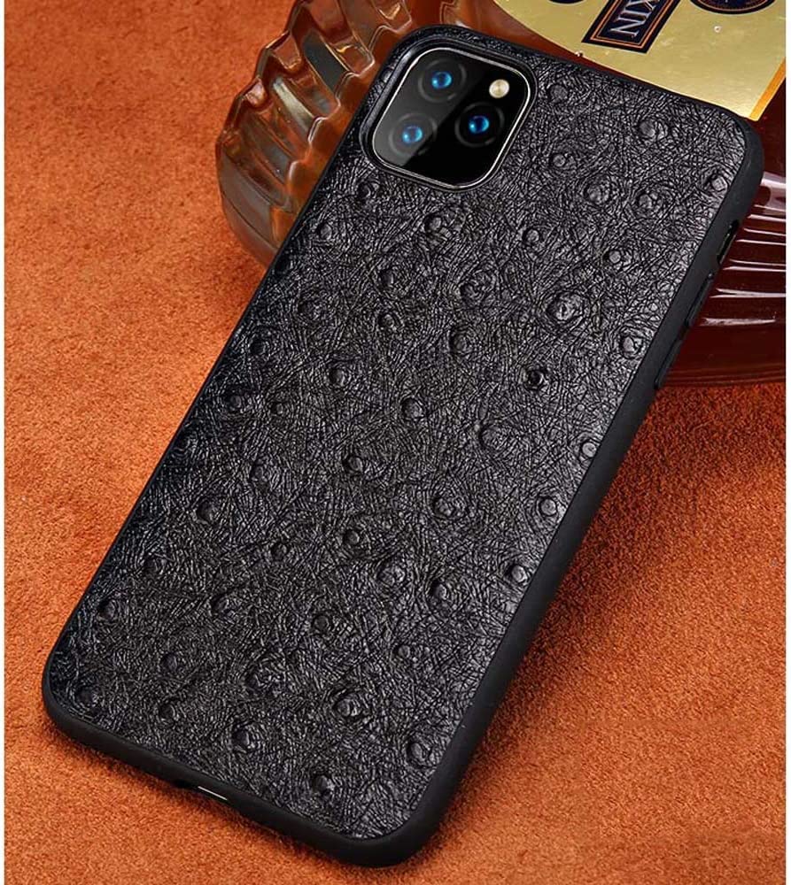 Étui pour Apple iPhone 11 motif autruche cuir véritable Svart
