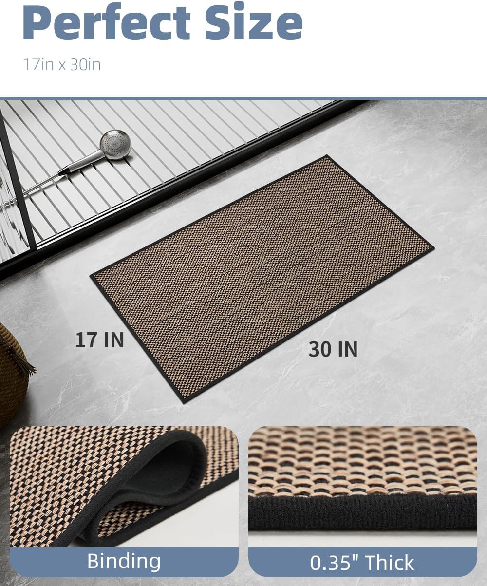 PADOOR Non-Slip Bath-Mats for Bathroom, Rubber-Backing Braided Absorbent Bathroom Mat Machine Washable Thin Bathroom Rugs Fit Under Door Quick Dry Bath Rugs for Floor, 24''x47'' Beige