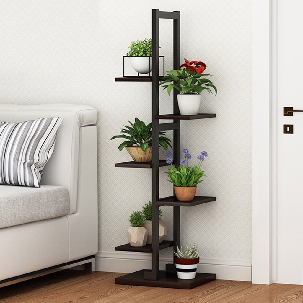 Support De Plantes 6 Niveaux Ovshnrr - Étagère Fleurs Intérieur/extérieur En Métal Et Bois Pour Jardin, Balcon, Bureau