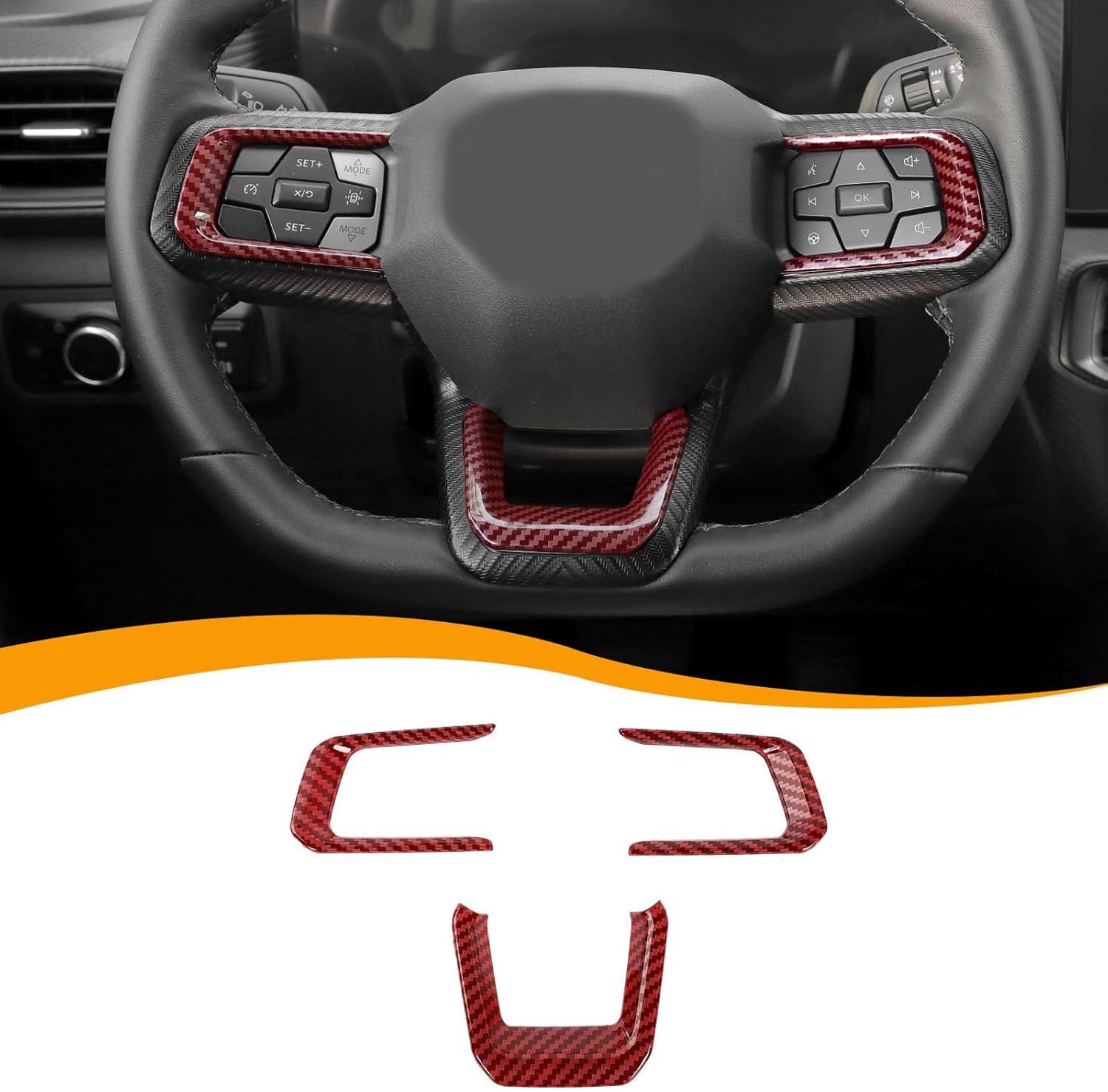 Hoolcar Interior Steering Wheel Cover Center Console Steering Wheel Trim Cover Fit for Ford Mustang 2024-2025, Interior Accessories, Red Carbon Fiber