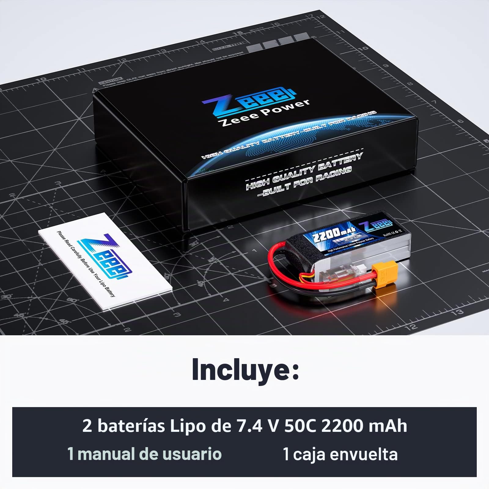 Zeee 2S Lipo Batería 50C 2200mAh 7.4V Batería Corta con Enchufe XT60 para 1/16 Slash RC Car RC Truck RC Helicóptero Avión Quadcopter Drone RC Boat Racing Models (2 Paquetes)