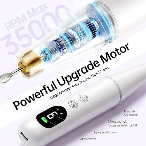 Miniatura 5 de Kit de taladro eléctrico profesional para uñas, lima de uñas eléctrica inalámbrica de 9 velocidades con pantalla LED, máquina de taladro de uñas