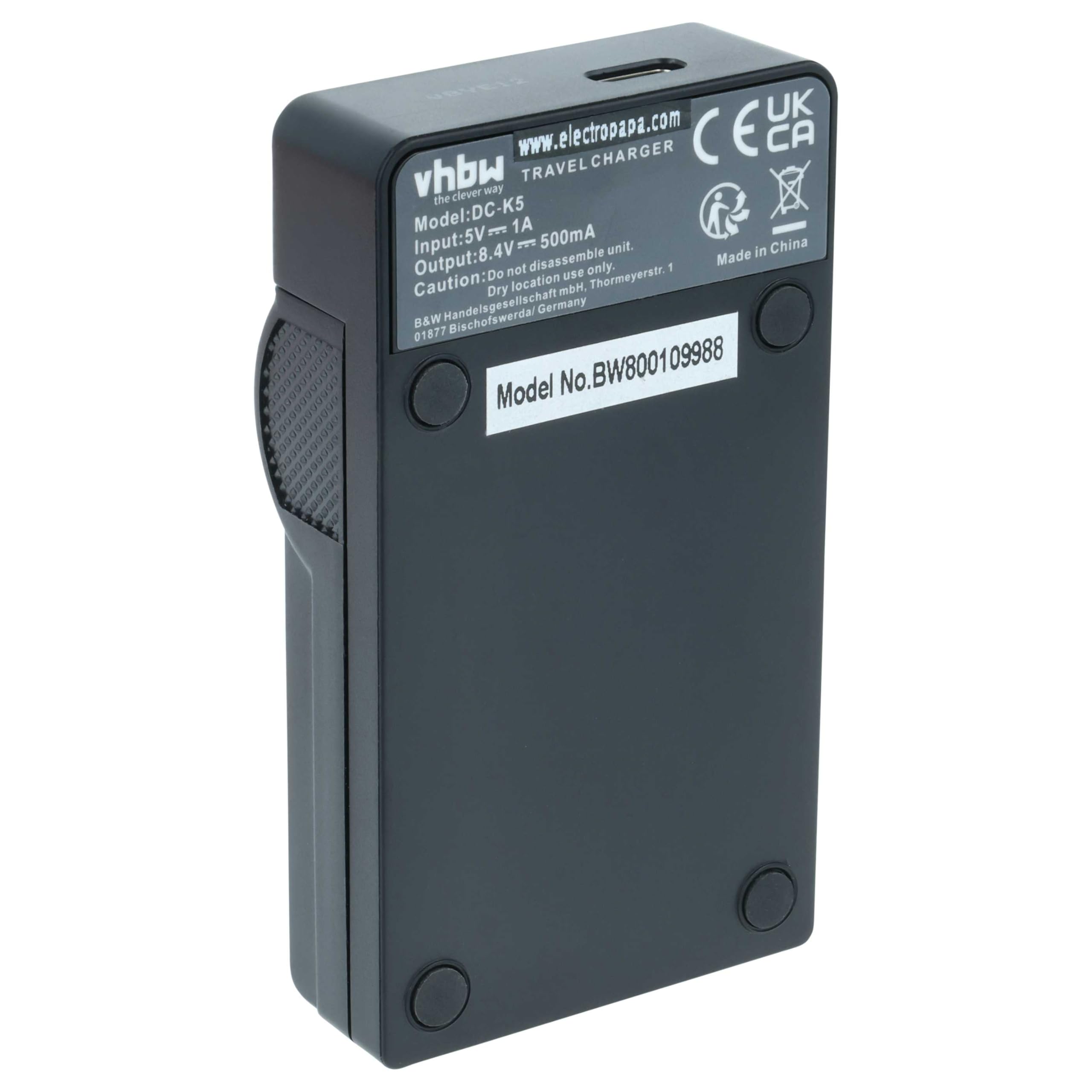 vhbw caricatore USB-C compatibile con Panasonic CGA-S006, CGA-S006E, CGR-S002, CGR-S002A camera + cavo USB-C + LED