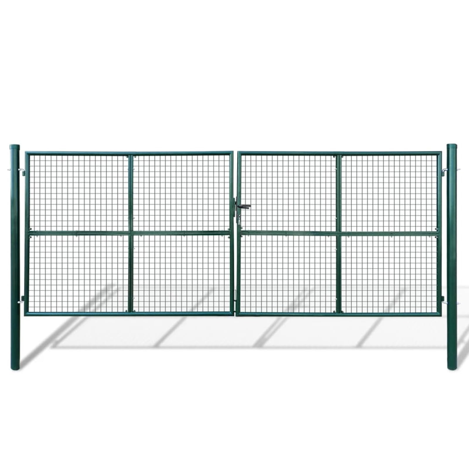 Cancello da giardino in rete 400 x 150 cm, robusto cancello in acciaio zincato con verniciatura a polvere, verde scuro, pronto per il montaggio, con cerniere, per esterni