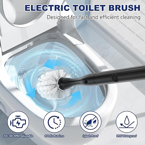 Miniatura 3 de Juego de escobilla y soporte eléctrico para inodoro, cepillo eléctrico para inodoro, juego de limpiador de cepillo de inodoro con 5 recambios,