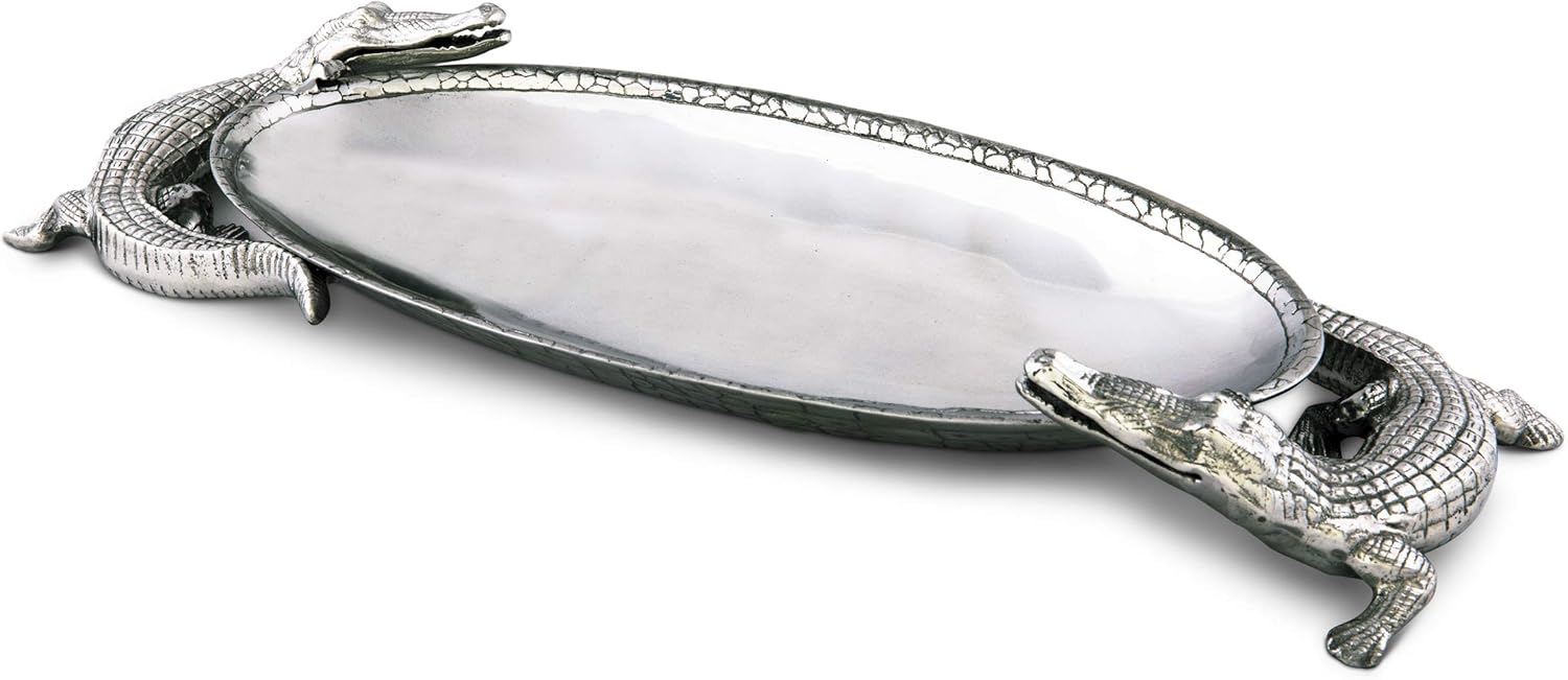 Arthur Court Designs Aluminum Alligator Gator Centerpiece Food Serving Tray Cheese Canapes Pastries 21 inch x 8 inch