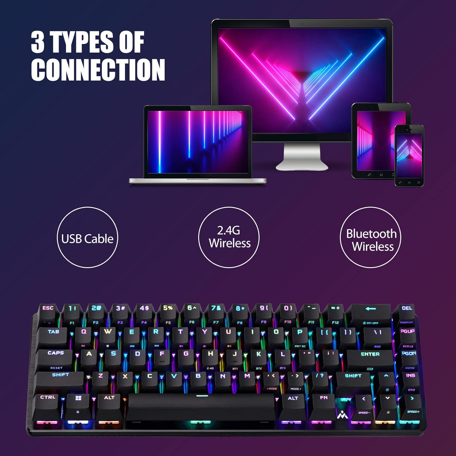 2.4GHz Wireless/Bluetooth/Mechanical Gaming Keyboard, Hot Swappable Keyboard with RGB Backlit, Full Keys Programmable, 4200mAh Battery, Cherry MX Brown Switches