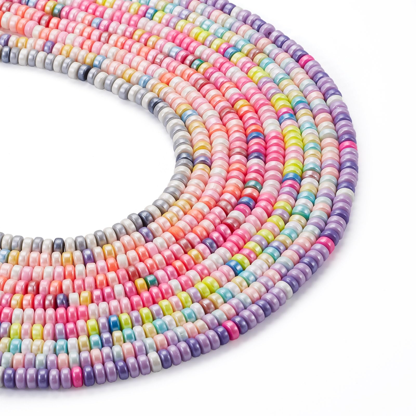 Cheriswelry 10 Strands 6x4mm Flat Round Polymer Clay Beads Rondelle Pearlized Heishi Beads Candy Color Disc Beads for DIY Jewelry Crafts Supplies - Image 3