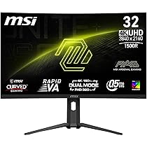MSI MAG 321CUPDF Monitor Curvo Gaming 32″ UHD – Pannello Rapid VA 1500R 3840 x 2160, Modalità Doppia ,  0,5ms (GtG, Min.), Adaptive Sync – DP 1.4a, HDMI 2.1 CEC, USB Type-C (DP alternativo con 15W PD)