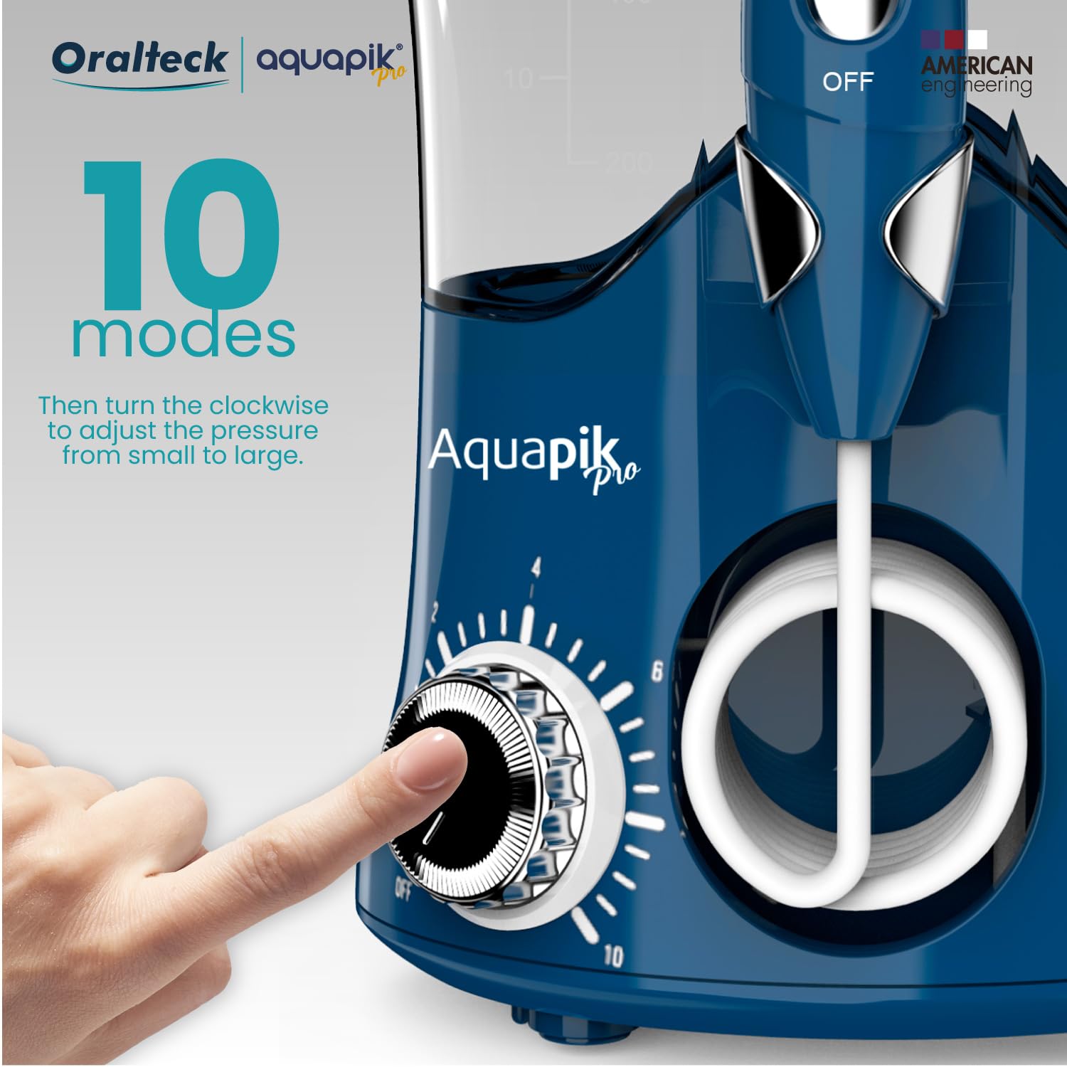 Aquapik® PRO profesjonalna irygator dentystyczny, usuwa płytkę nazębną + zalecany przez dentystów + pielęgnacja implantów i ortodoncji, irygator do jamy ustnej z 8 ustami + 10 poziomami ciśnienia +