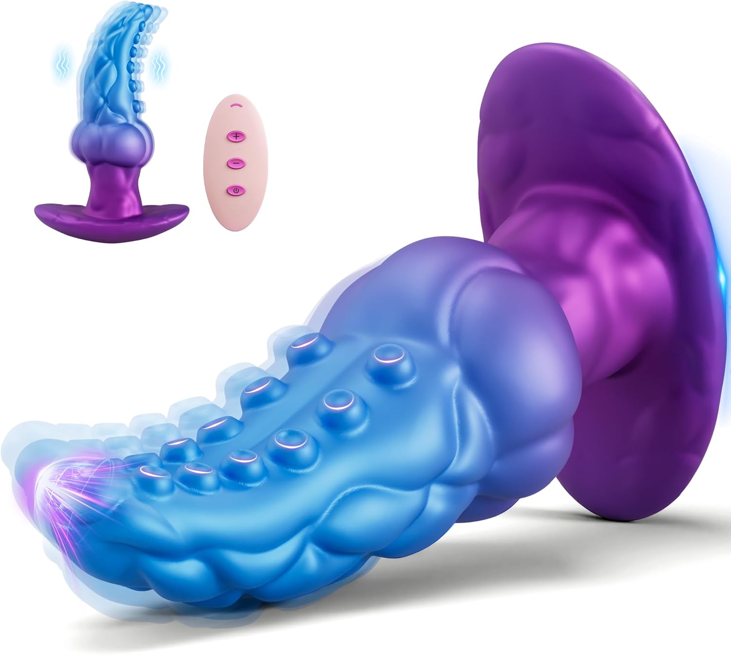 Vibrating Butt Plug Prostate Massager Anal Vibrator, Monster Tentacle Dildo Knot Silicone Anal Plug Large Buttplug with Safe T-Base, Remote Control Vibrator with 8 Vibrations, Sex Toys for Men & Women