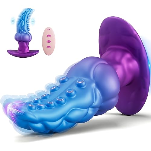 Vibrating Butt Plug Prostate Massager Anal Vibrator, Monster Tentacle Dildo Knot Silicone Anal Plug Large Buttplug with Safe T-Base, Remote Control Vibrator with 8 Vibrations, Sex Toys for Men & Women