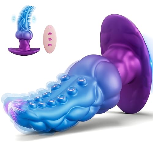 Vibrating Butt Plug Prostate Massager Anal Vibrator, Monster Tentacle Dildo Knot Silicone Anal Plug Large Buttplug with Safe T-Base, Remote Control Vibrator with 8 Vibrations, Sex Toys for Men & Women