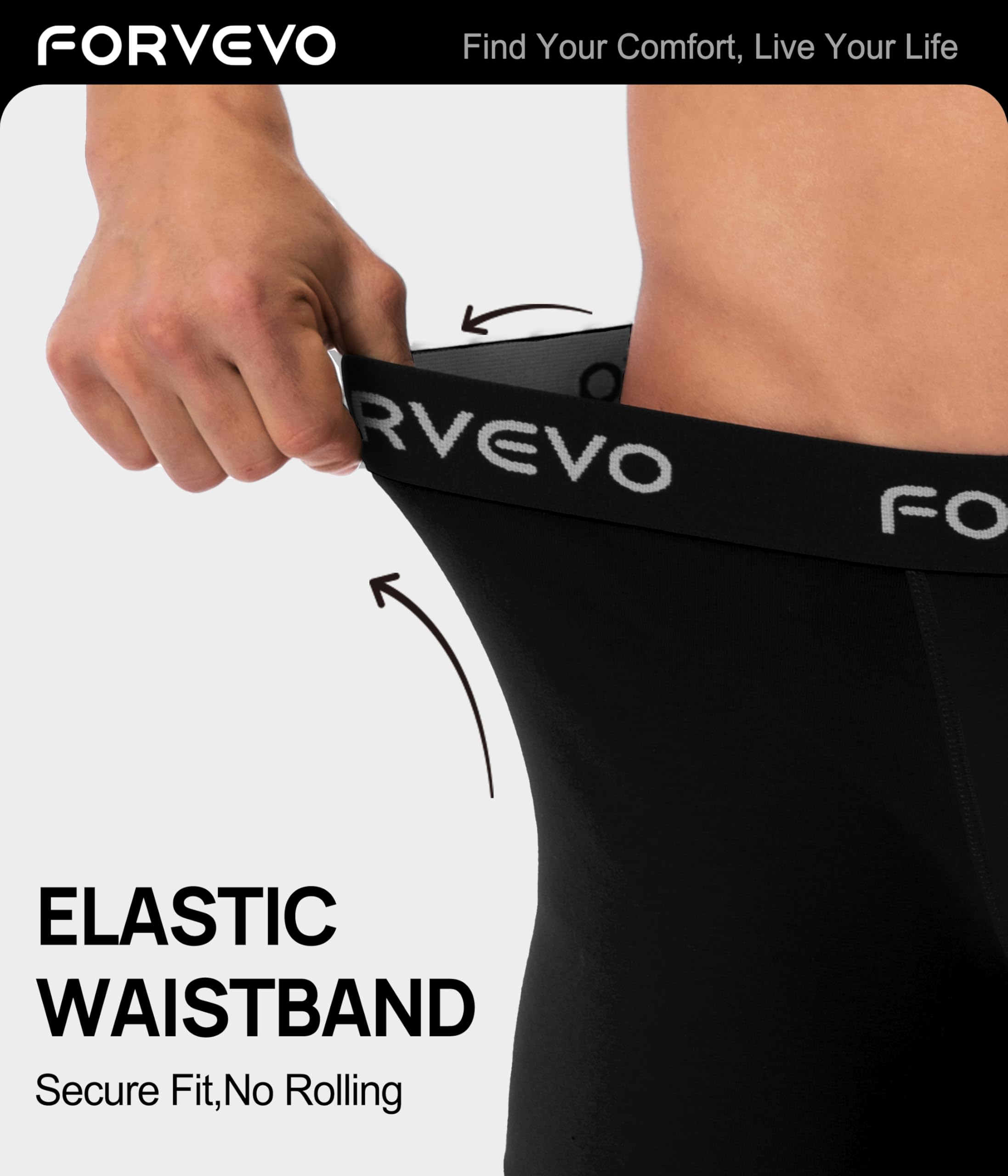 FORVEVO Confezione da 3 boxer da uomo, in cotone, a gamba lunga, traspiranti, anti sfregamento, senza etichette pruriginose (M-XXL), Nero , XXL