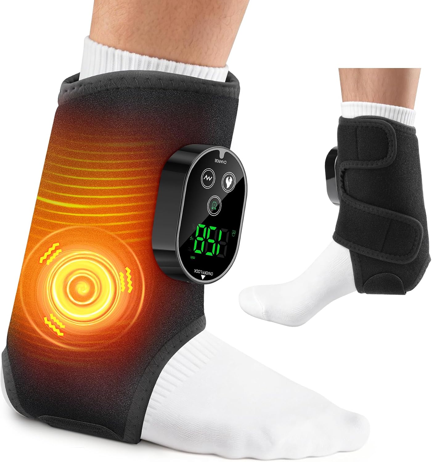 Cordless Ankle Heating Pad with Massage,Rechargeable Ankle Massager for Pain Relief,Portable Neuropathy Foot Massager