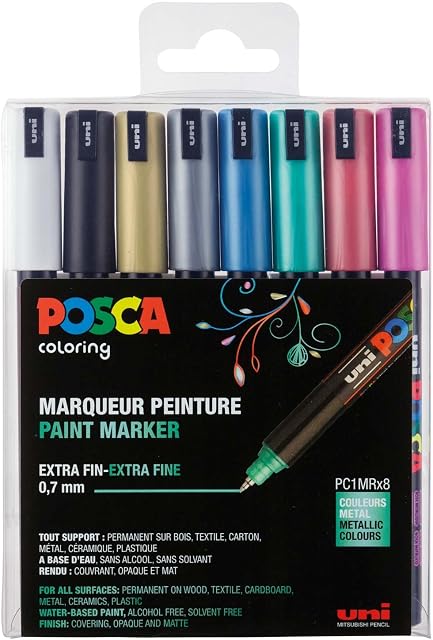 uni-ball uni Posca 181709  Markers with Calibrated Tips, Set of 8 Metallic