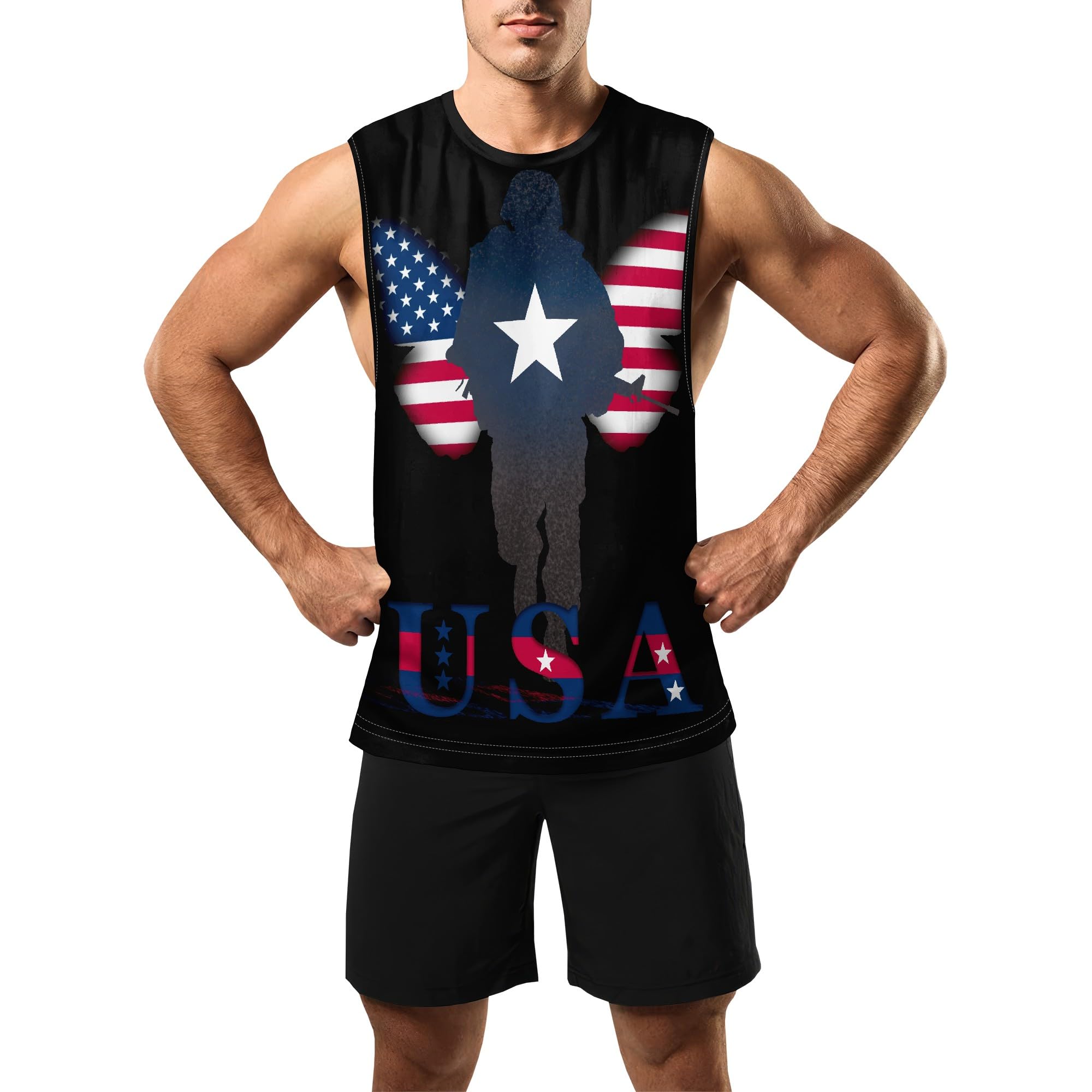 Zhyaj Summer Tanks Top for Men Flag Graphic Print Sleeveless Shirts Casual Working Out Vest T-Shirts Loose-Fit Men's Tank