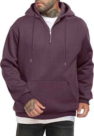 Mens Long Sleeve Hooded Sweatshirts 1/4 Zip Pullover Hoodies