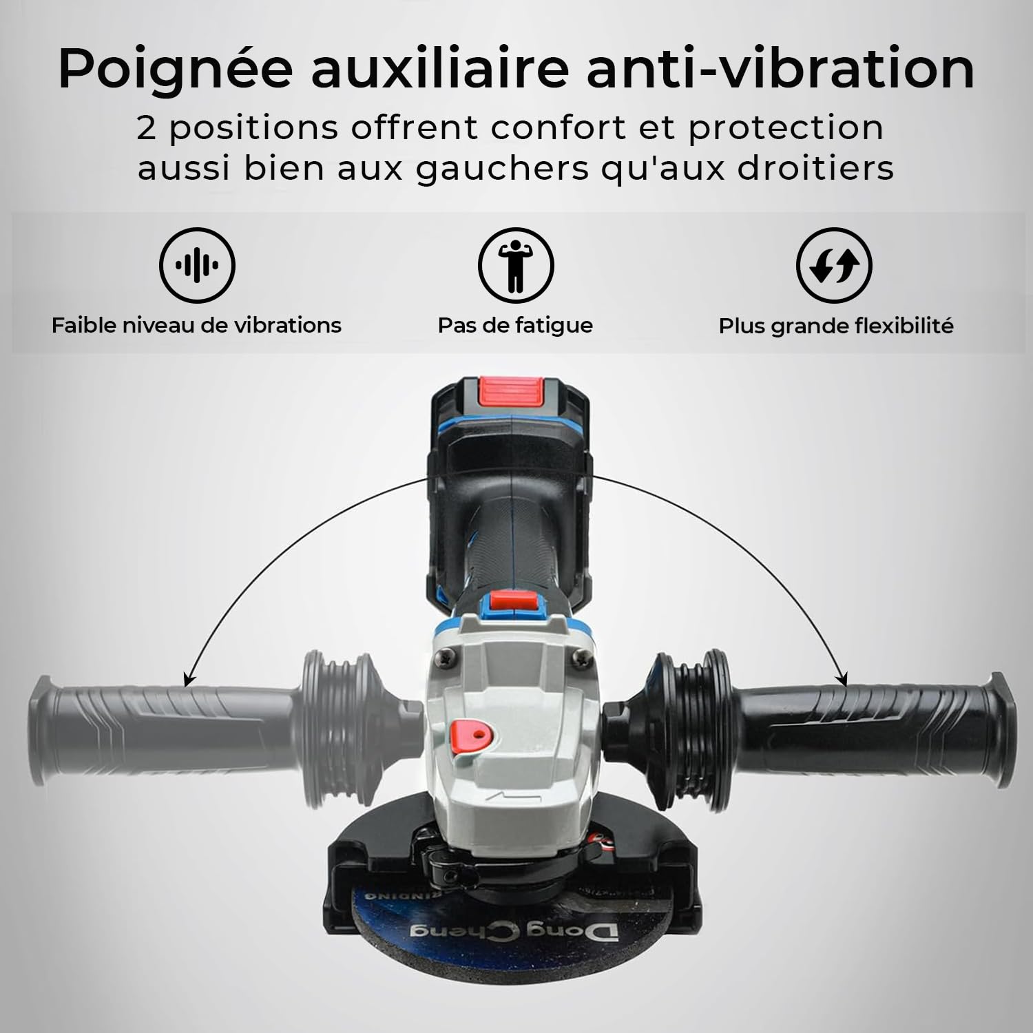 DongCheng Meuleuse d'angle sans fil 18 V, Disqueuse 125 mm, 630 W, profondeur de coupe 33 mm, Meuleuse augulaire sans balais Poignée anti-vibration, Meuleuse sans fil avec batterie 4.0Ah