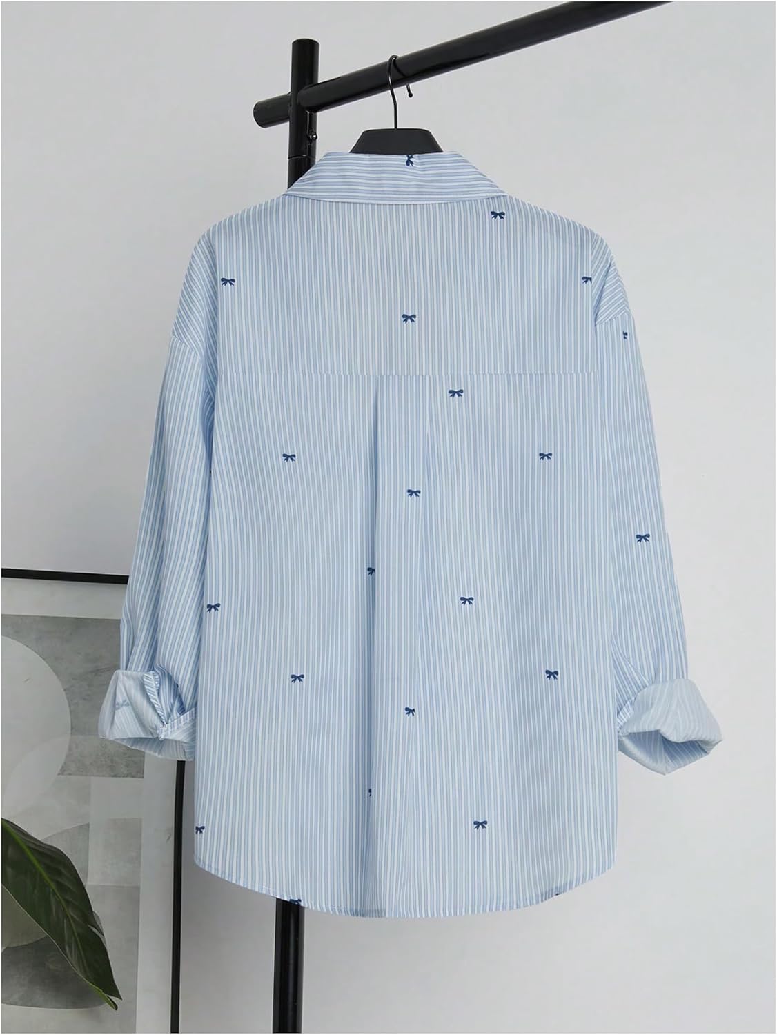 GORGLITTER Women's Bow Striped Button Up Blouse Dressy Casual Fall Long Sleeve Collared Business Casual Work Shirt Tops - Image 2