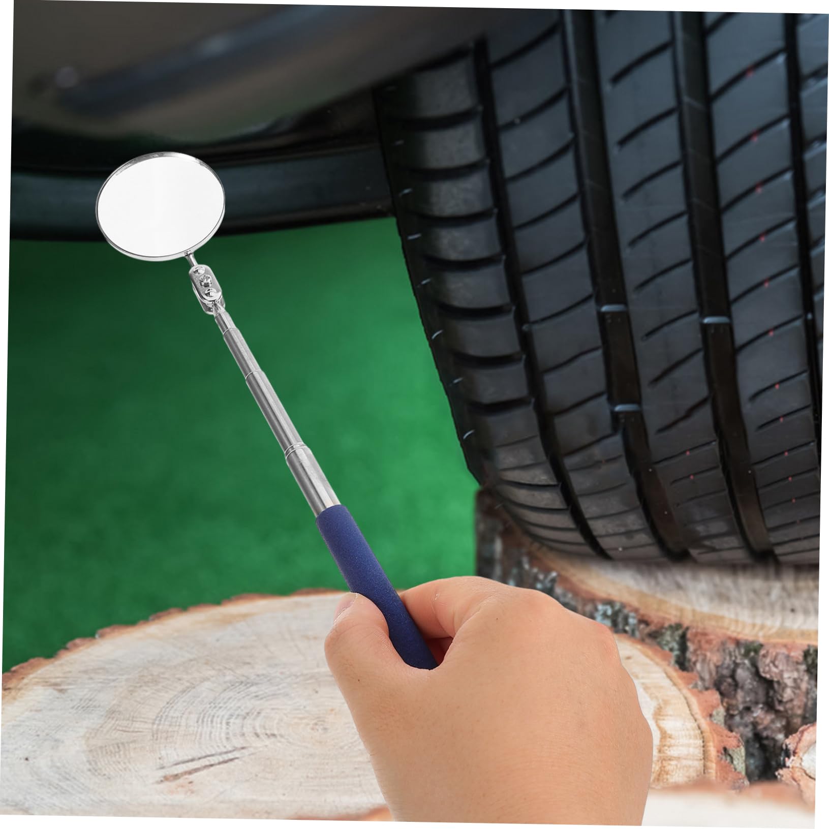 Cabilock Vehicle Inspection Mirror Large Extendable Convex for Car Magnifying Under Vehicle Mirror Rear Auto Magnified Telescopic Telescoping Mirrors Mechanic Portable Blue Stainless Steel