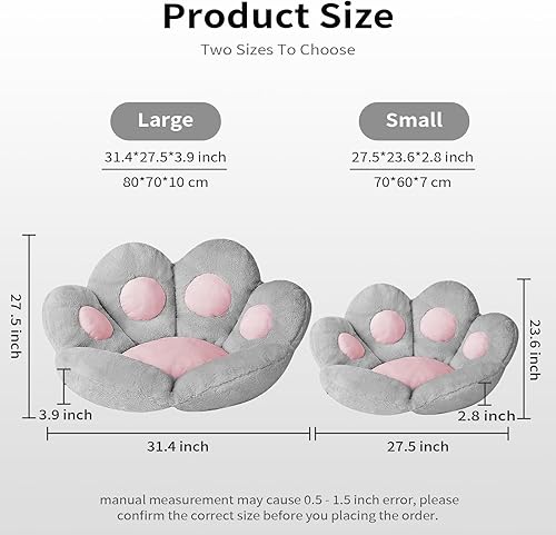Miniatura 3 de Ditucu Cojín Kawaii de pata de gato, 31.4 x 27.5 pulgadas, lindo cojín de asiento, cómodo sofá perezoso, almohada de suelo para sillas de juegos,