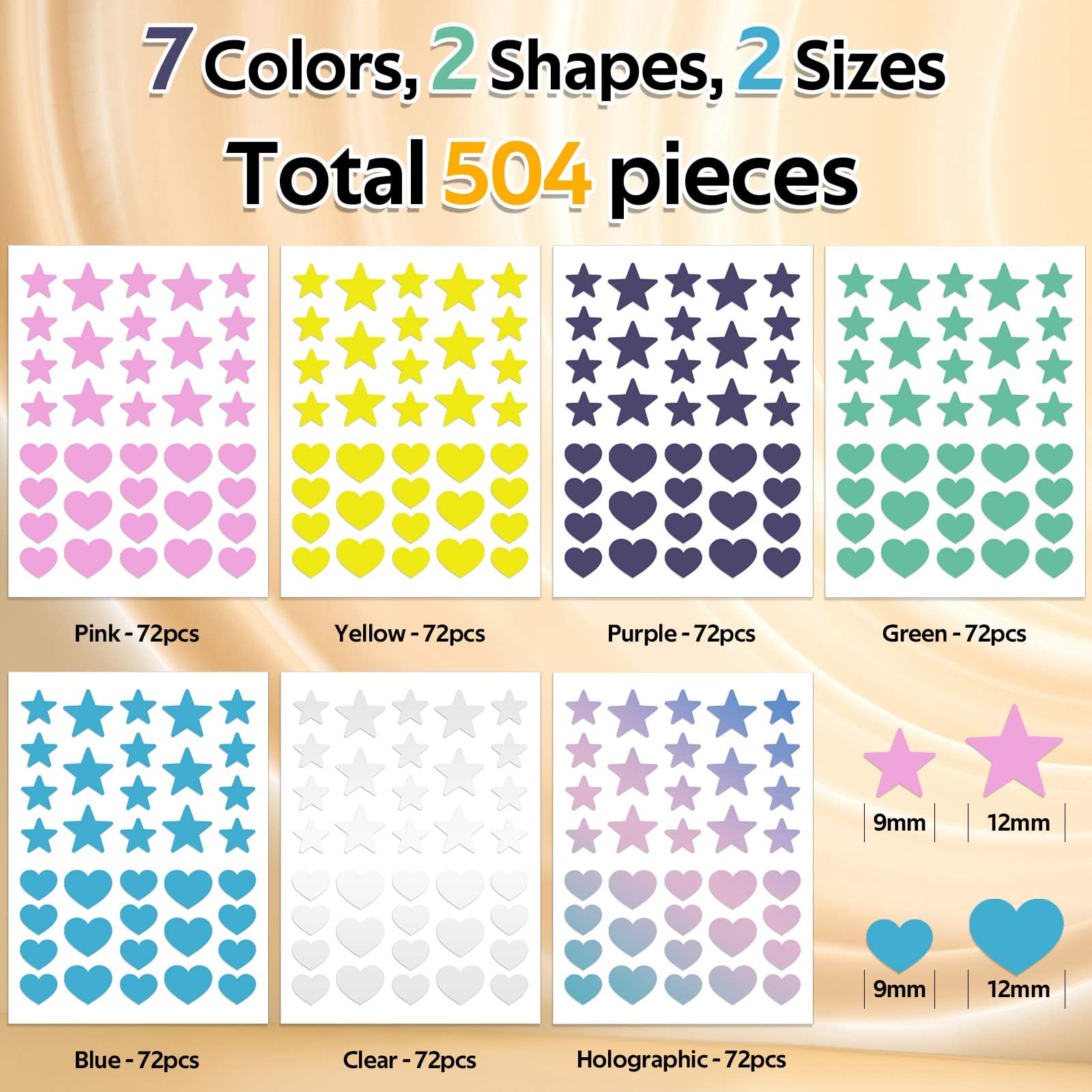504 Pcs Acne Pimple Patch, 7 Colors Dots Star Pimple Patches, Acne Pimple Patches for Face Cute Zit Patches Pimple Stickers Acne Dots - Image 2