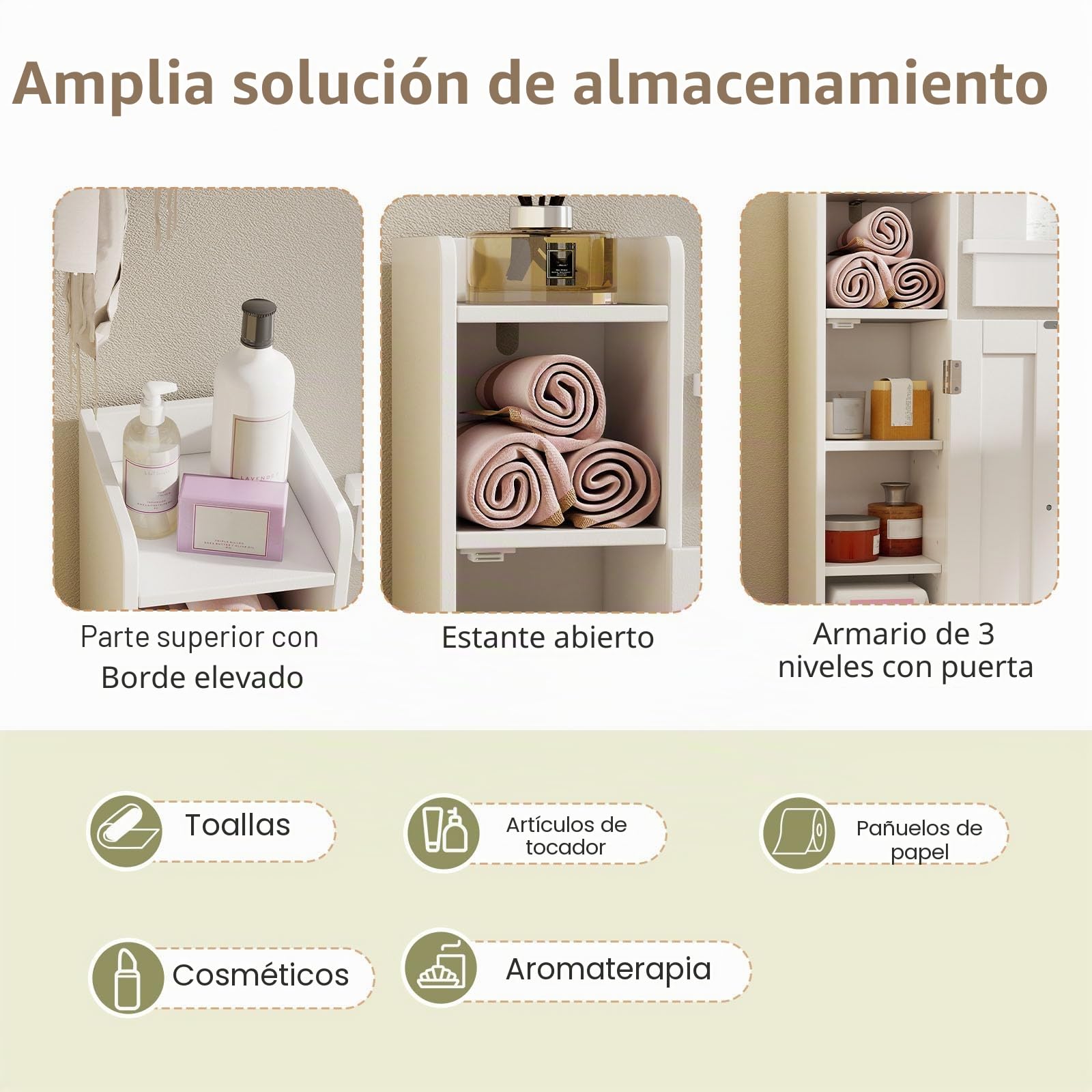 LIFEZEAL Armario de Baño Pequeño, Independiente con Puerta, Armario Estrecho para Baño con Estantes Ajustables, Armario de Suelo para Espacios Pequeños (Blanco)