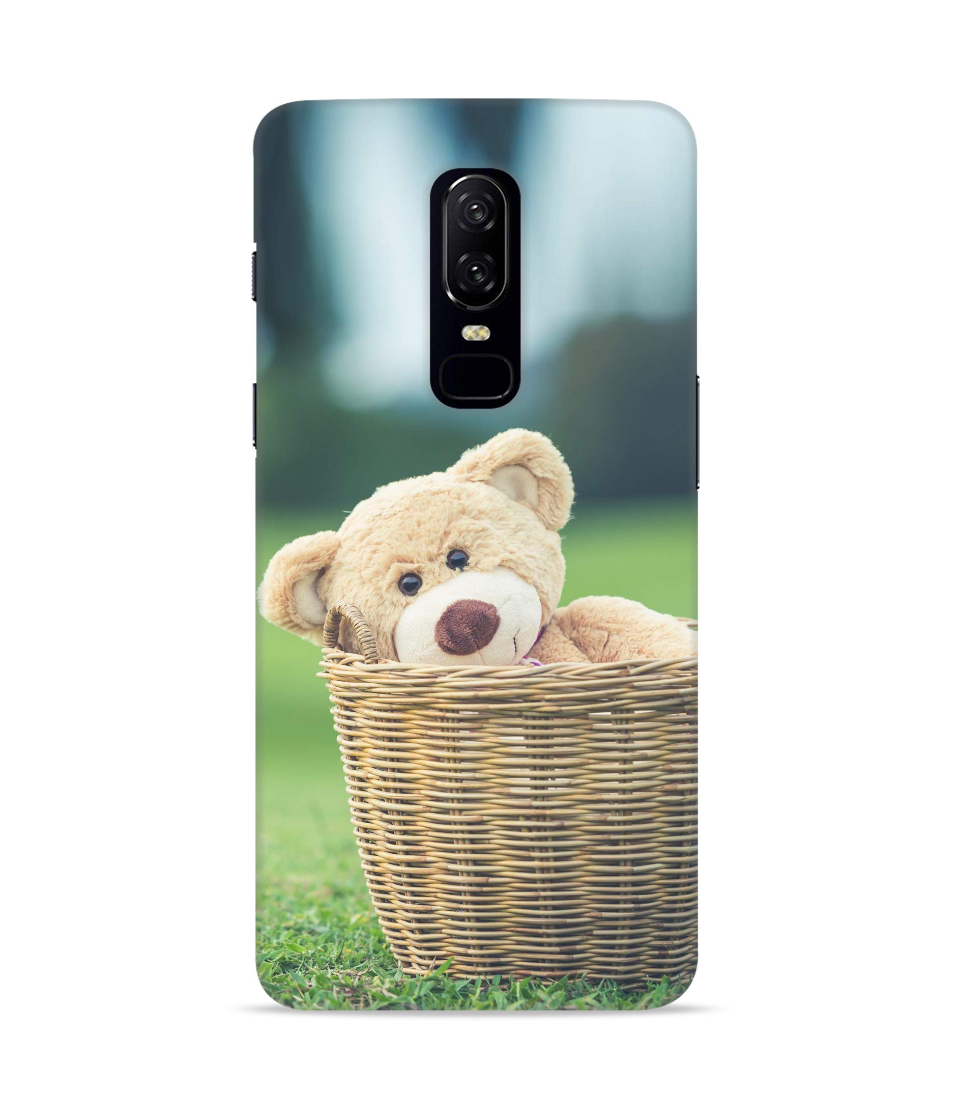 Silence Printed Teddy Bear Basket Playground Designer Hard Back Case Cover for OnePlus 6