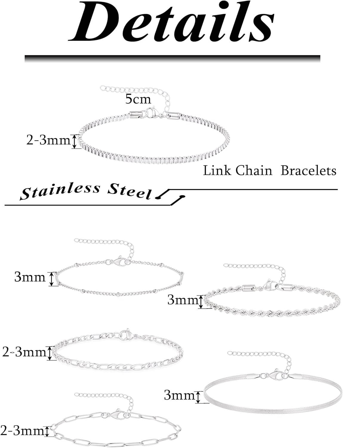 Tornito 6Pcs Gold Bracelets for Women 14K Gold Plated Stainless Steel Chain Bracelets Stackable Paperclip Satellite Figaro Box Rope Herring bone Link Bracelets Jewelry Sets 6.5 Inches Silver Gold Tone - Image 4