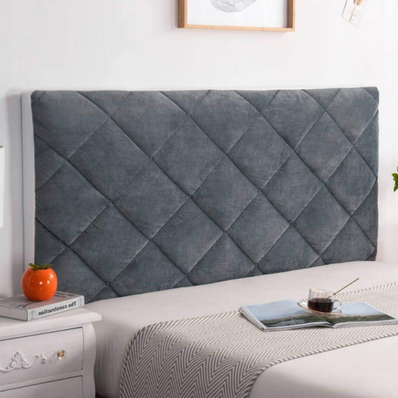 SetSailW Bed Headboard Cover Stretch Protector Bed Headboards Slipcover White Velvet Bedroom Decoration Dustproof Headboards Covers Single Double King Super King,Grey-210cm