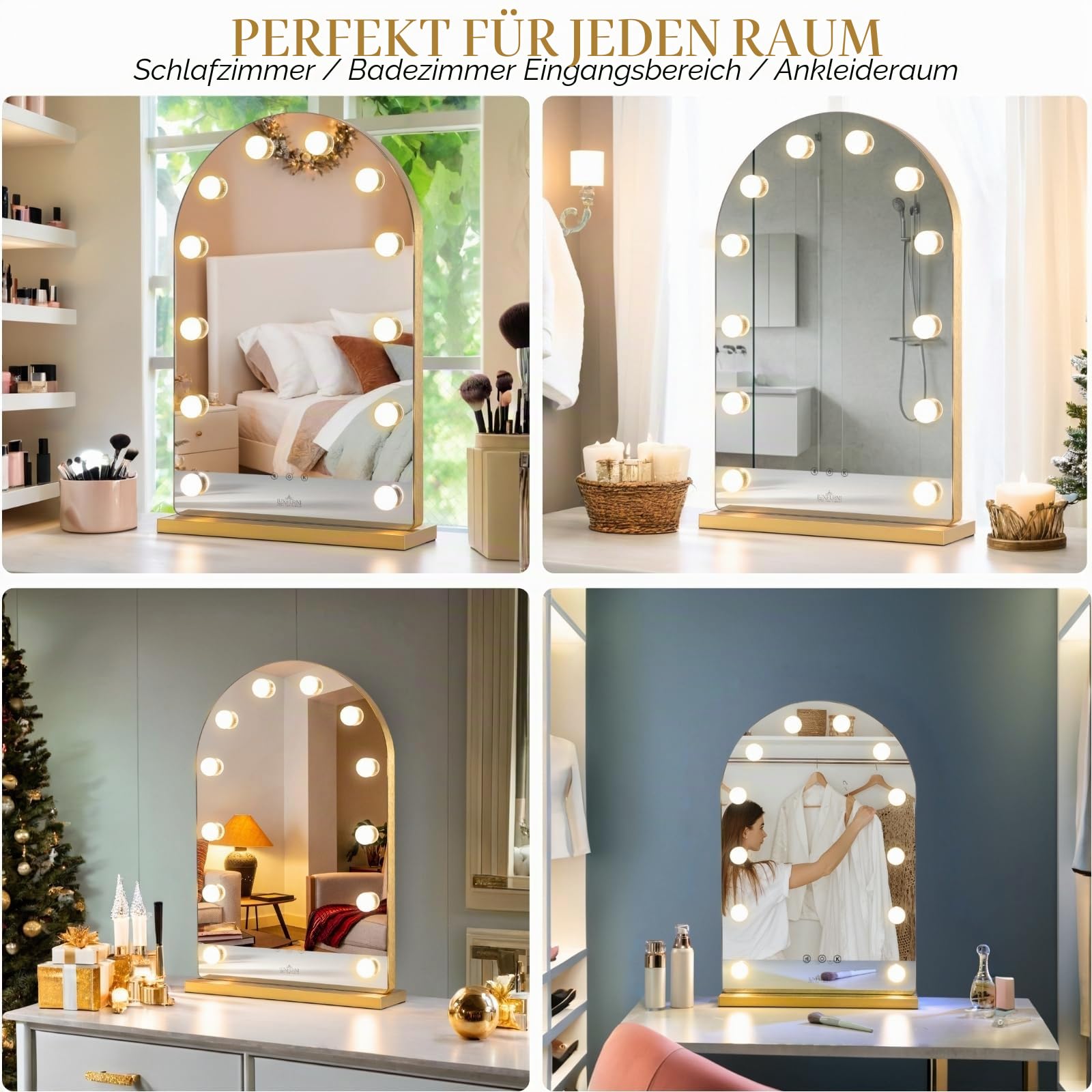 LUXFURNI Hollywood‑Bogen‑Schminkspiegel mit LED‑Beleuchtung, 62,3 cm