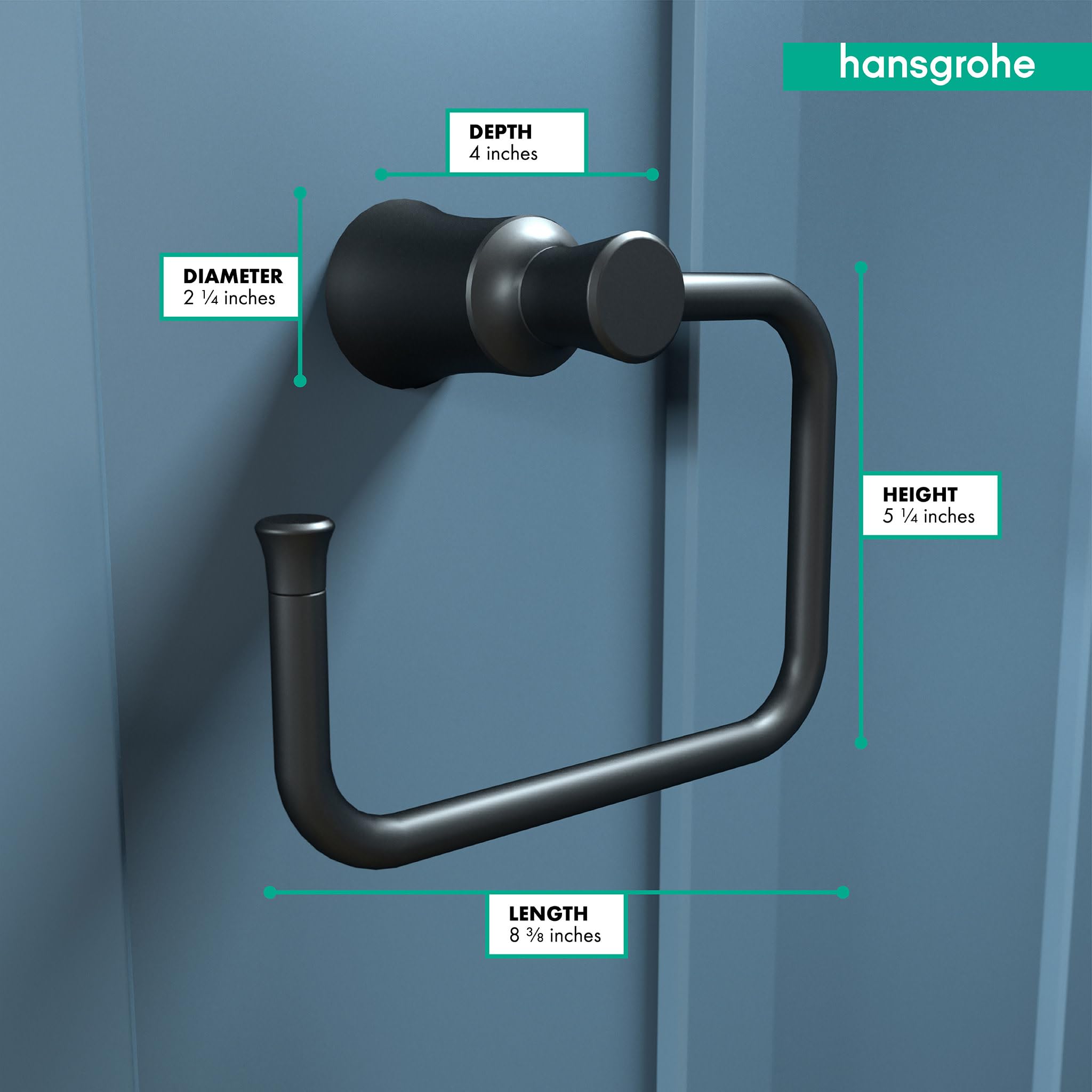 hansgrohe Towel Ring 8-inch Transitional Towel Holder in Matte Black, 04786670, 8.3-Inches Wide - Image 4
