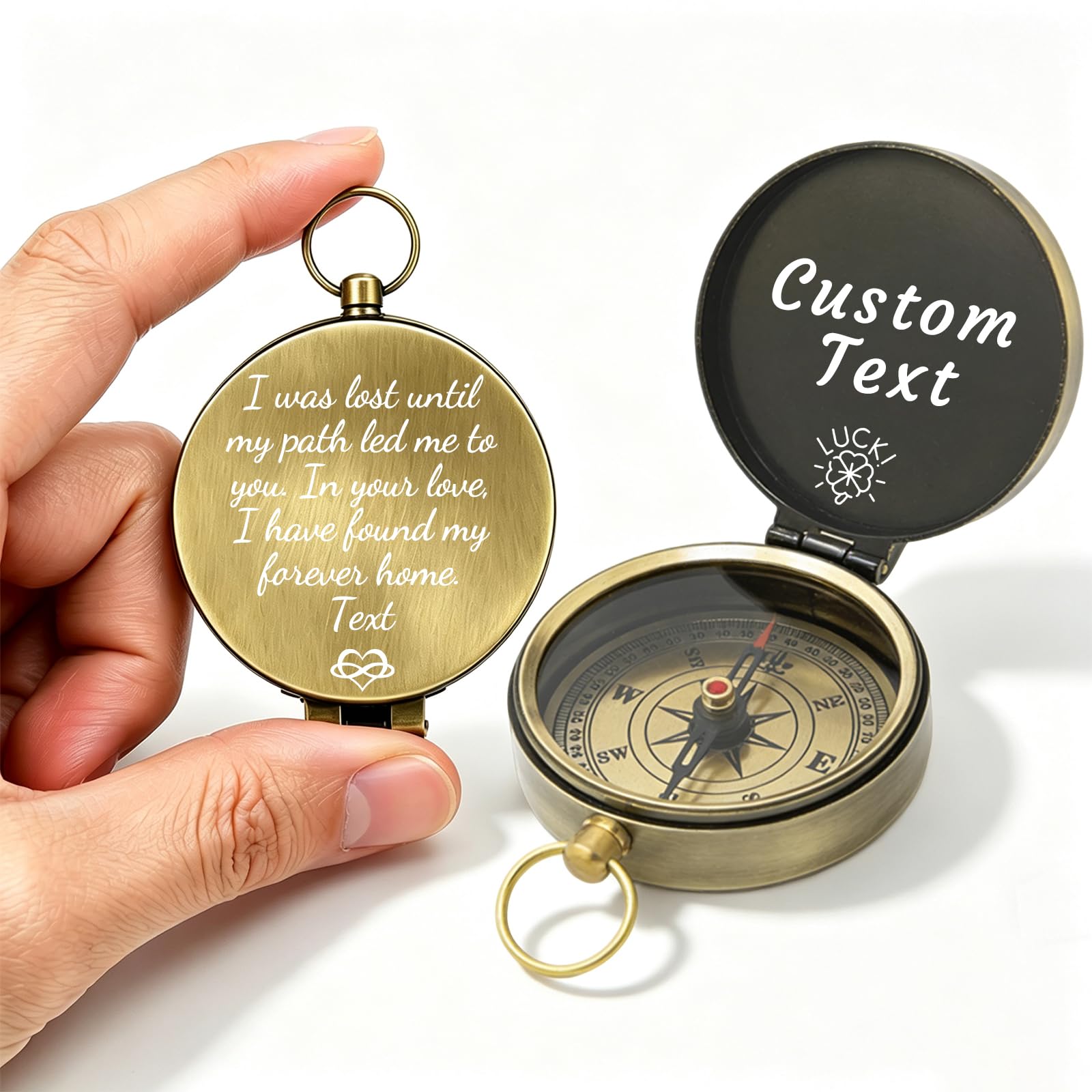 Personalised Vintage Compass Custom Photo & Message Engraved Gift for Men Husband Boyfriend Anniversary Birthday Graduation Present (yellow 03)
