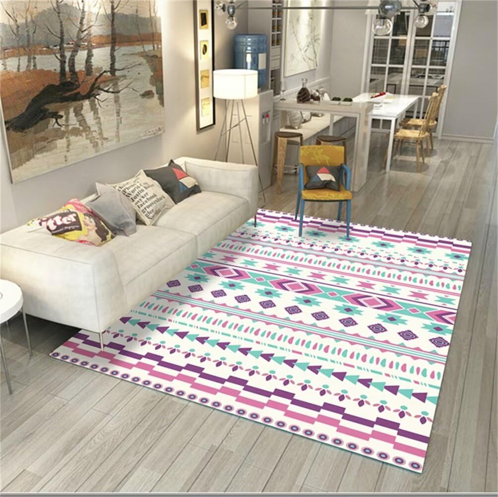 Tapis pour chambre rose moderne et vert géométrique 120x170 durable