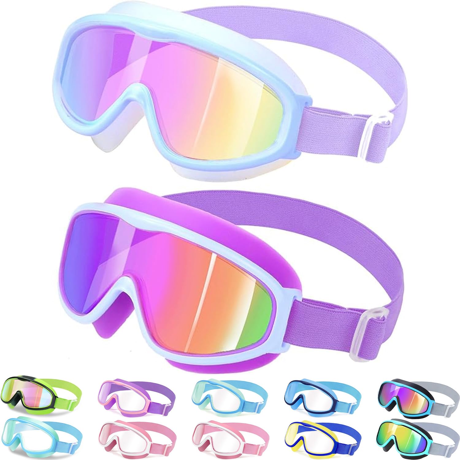 Vvinca Kinder-Schwimmbrille mit Comfort-Stoffband Weitwinkel Anti-Beschlag/UV Schutz Wasserdichte Schwimmbrille für 3-14Jahre