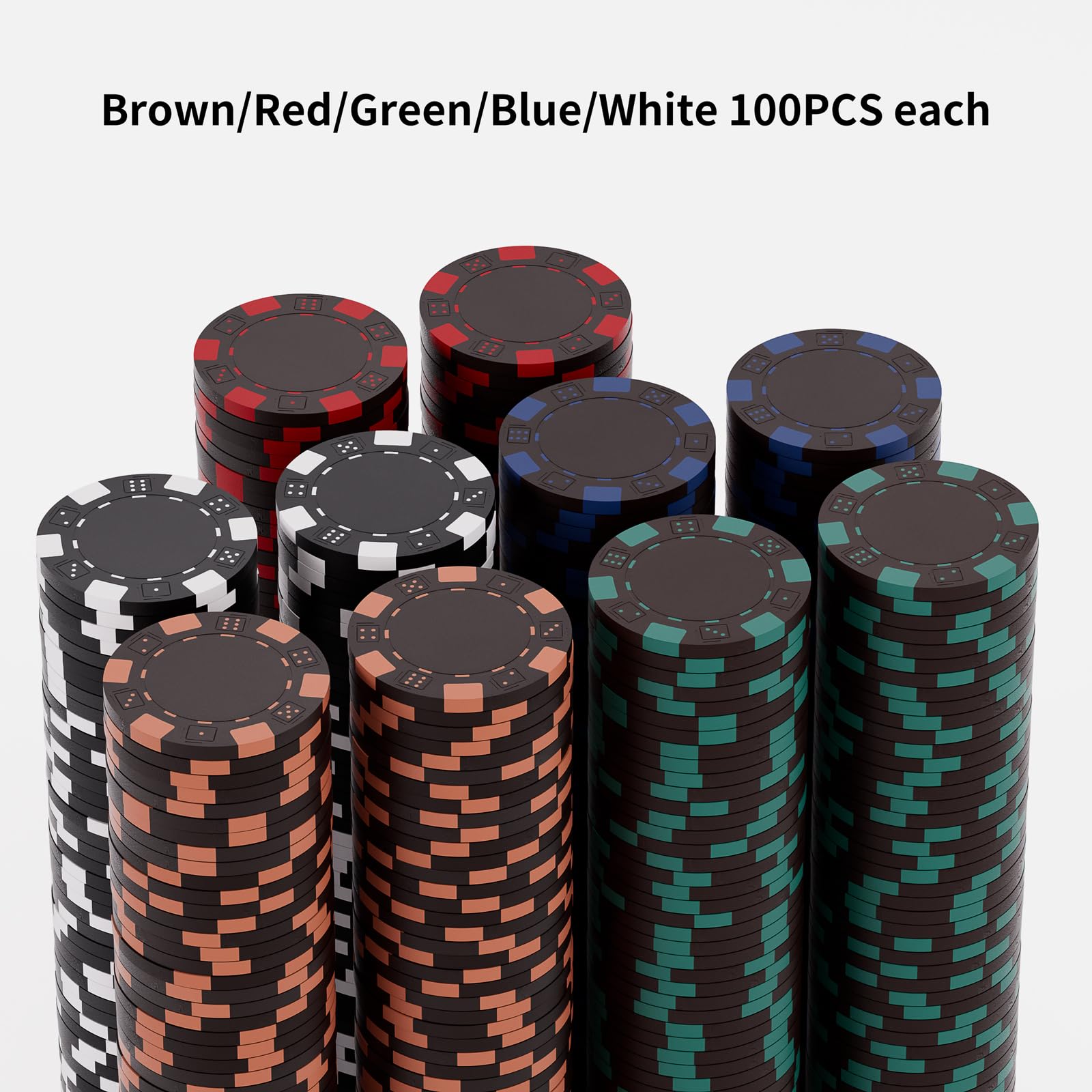 Juego de 500 fichas de póquer para Texas Holdem, Blackjack, torneos con funda de aluminio, 2 barajas de cartas, distribuidor, ciega pequeña, botones ciegos grandes y 5 dados, 11.5 gramos