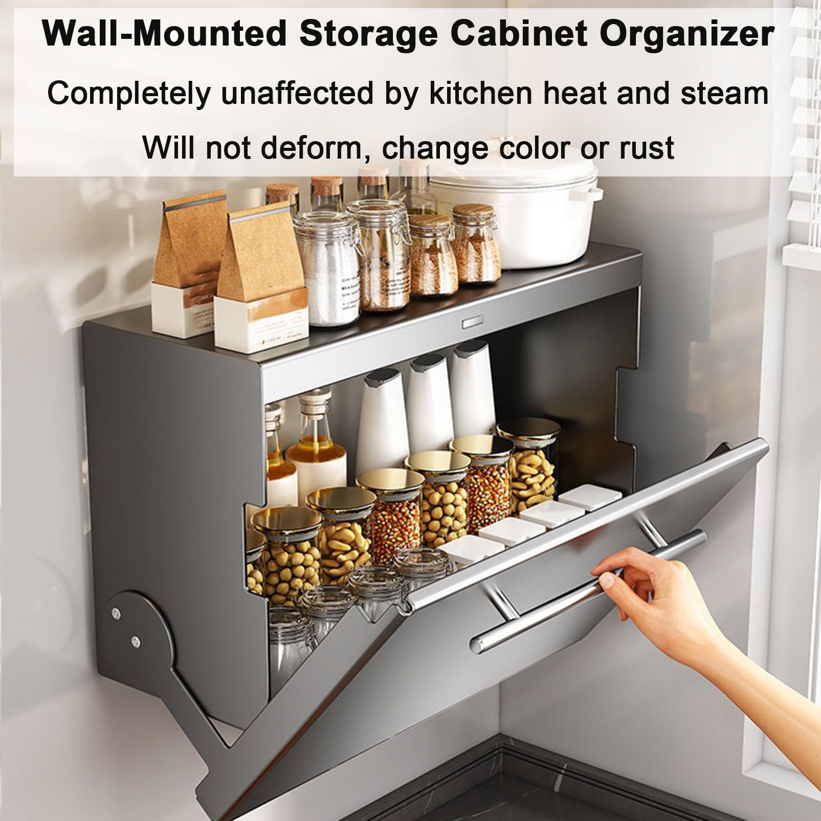 Armoire de Cuisine Murale avec Porte Rabattable, Organisateur de Garde-Manger Peu encombrant pour épices/Assiettes/Tasses, Buffet Multifonctionnel