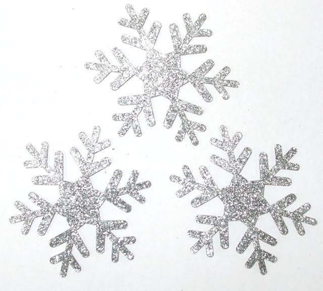 CrystalsRus Silver 5 Pack = 15 Glitter 2 Inch Snowflake Iron-On