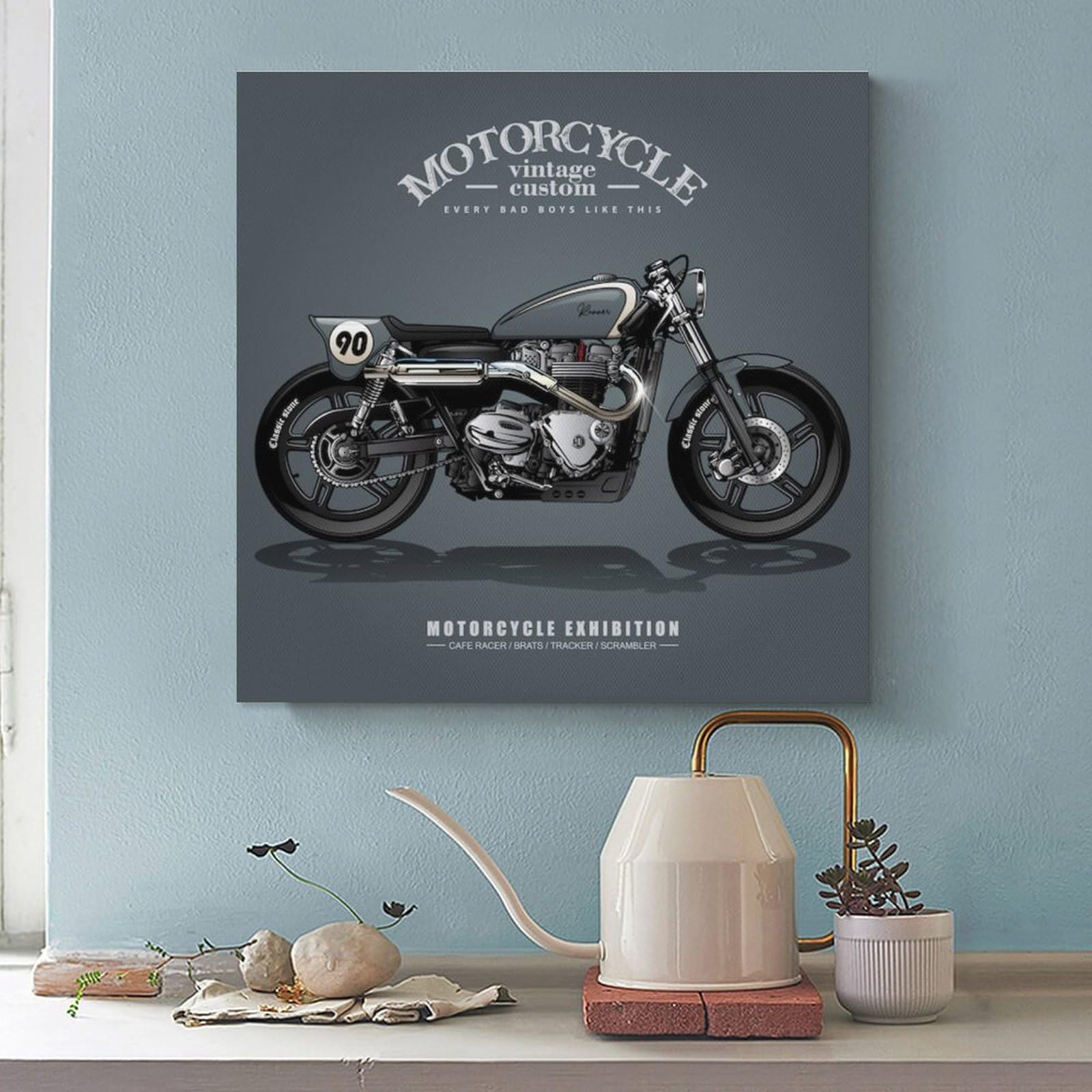 Amazon.co.jp: クラシックバイクポスターレトロキャンバス絵画