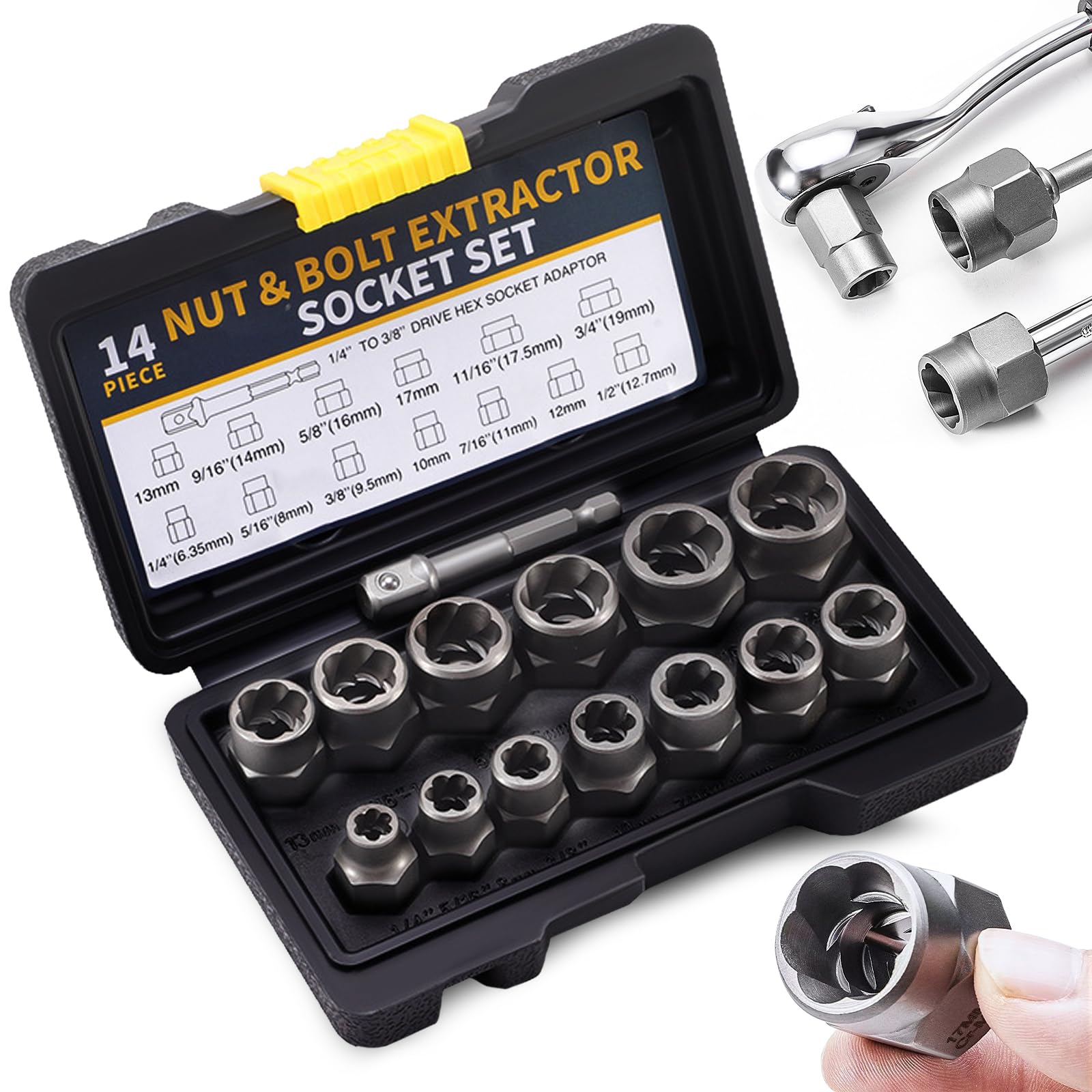 Lzydkh Matte Silver 14 Pcs Bolt Extractor Set, Impact Bolt Lug Nut Remover Kit Bolt Extractor Set Stripped Lug Nut Remover Bolt Extractor Socket Set For Damaged Frozen Studs Rusted Bolts Nuts Screws