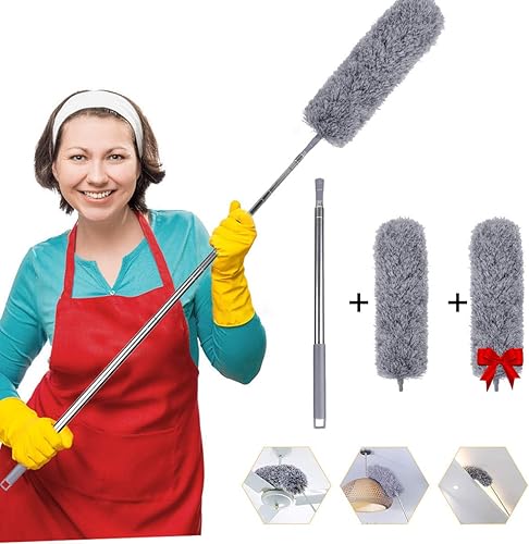 Plumeros de microfibra para limpieza con poste de extensión (30-100 pulgadas), con 2 cabezales flexibles, cubierta resistente a los arañazos,