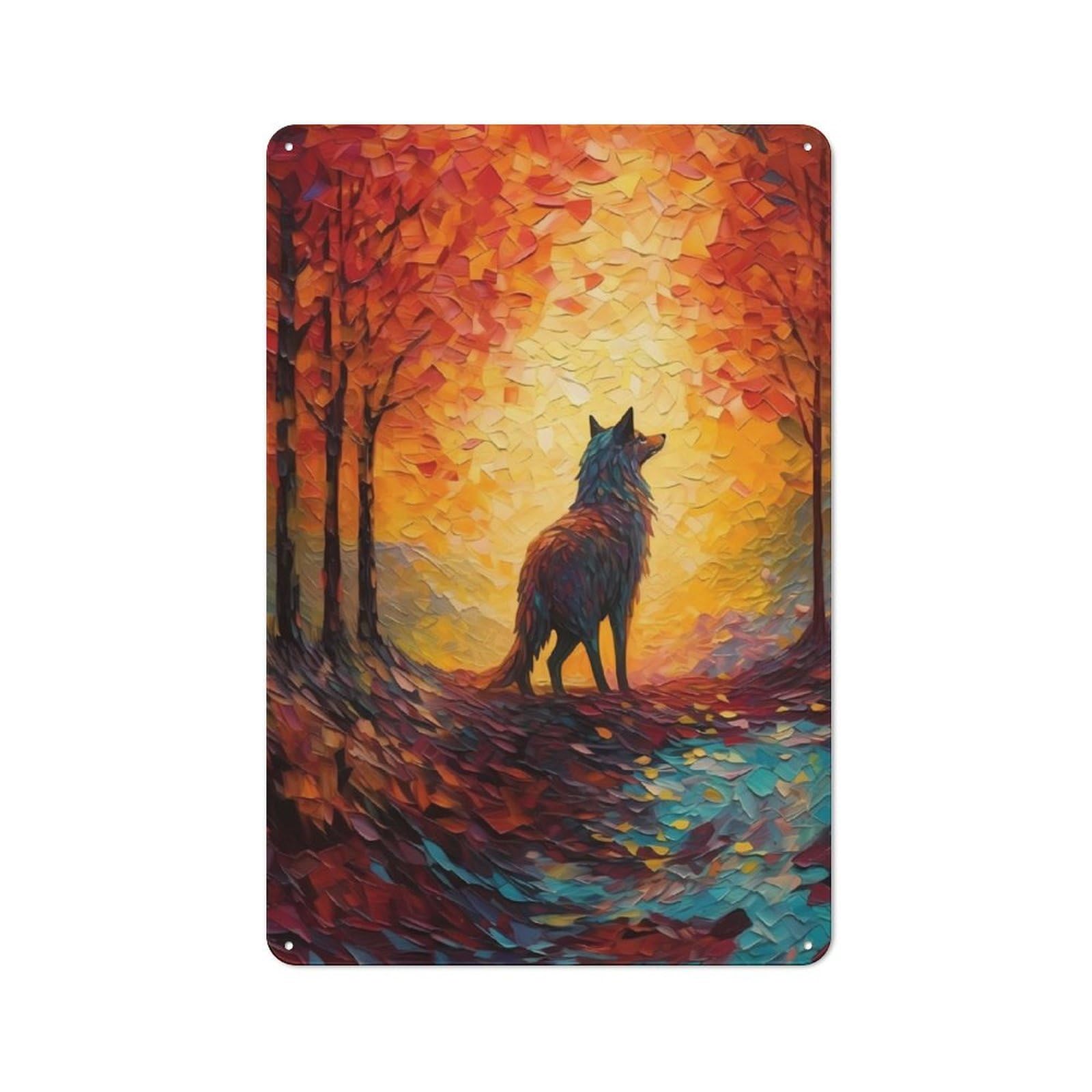 Junmoney Wolf Colorful Rustic Tin Wall Plaque 30X20cm For Home Bar Wall, For Vintage Wall Decor Fans, For Living Room And Hallway Decor
