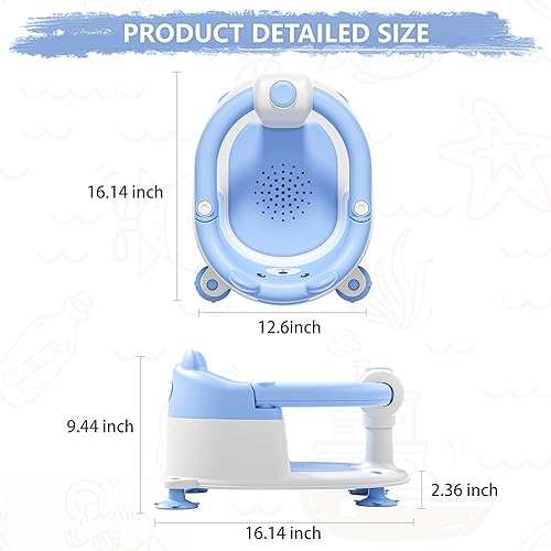 Miniatura 8 de Asiento de baño para bebés de 6 meses en adelante, silla de baño infantil para recién nacidos, asiento de bañera antideslizante con ventosas y cojín